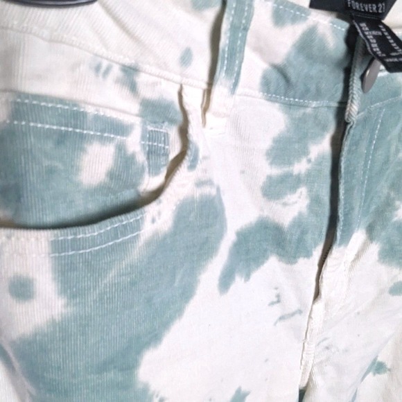 Forever 21 Green and Cream Tie-Dye Corduroy Pants Flare Boho Retro Hippie - Picture 4 of 7